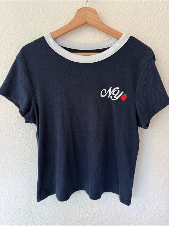 Old Navy Other - Old Navy Navy Tee with White Collar and Red Apple Accent